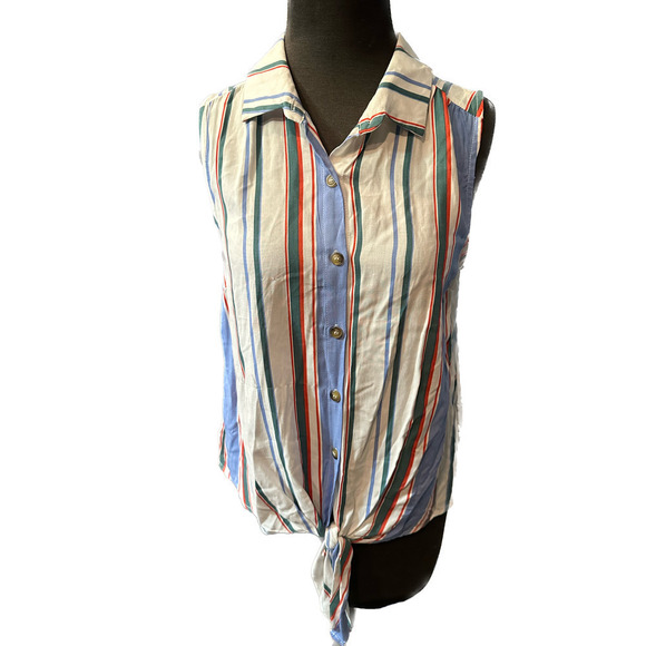 ALL in favor striped blouse w. tie front - size small - Picture 1 of 5